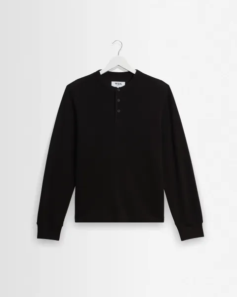 Halton - Black Waffle Long-Sleeve Henley t-Shirt