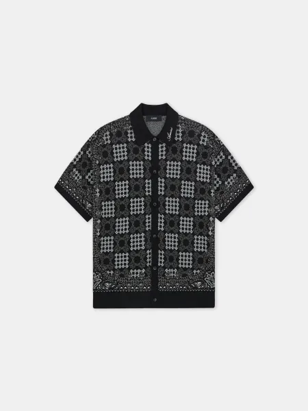 MA QUAD CHECK MESH KNIT SHIRT - Black
