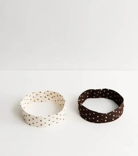 Pack of 2 Brown Stretchy Polka Dot Headbands