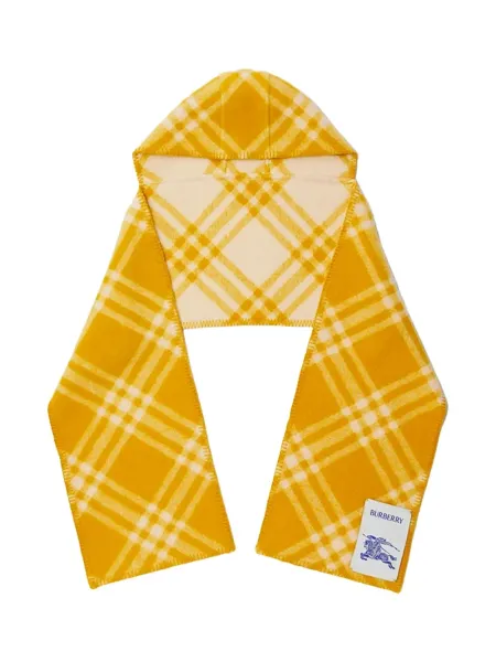 Check Wool Hooded Scarf Yellow
