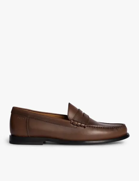 Boss Leather Slip On Loafers Dark Brown