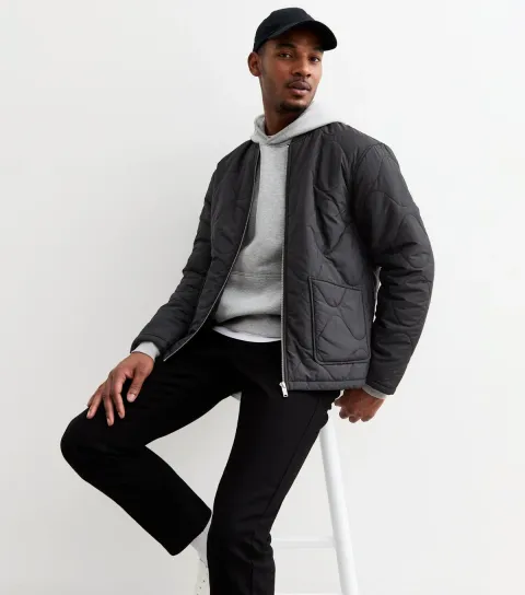 Men's Black Regular Quilted Jacket