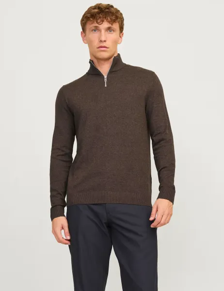 Jack & Jones Cotton Rich Half Zip Jumper Brown