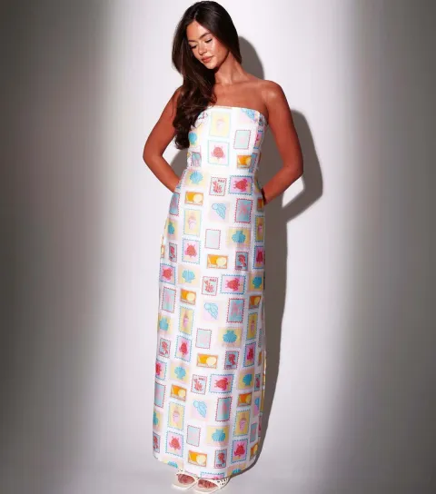 Women's South Beach Multicoloured Postcard Print Bandeau Maxi Dress