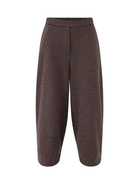 Mama B Cotton Blend Barrel-Leg Check Trousers - Navy & Coffee