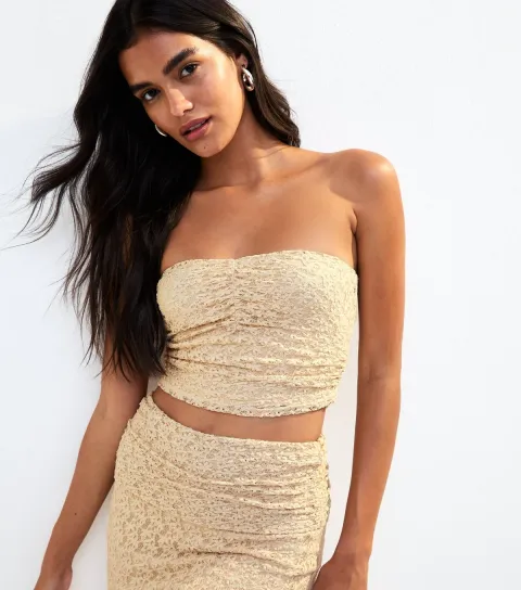Women's Cream Lace Bandeau Top