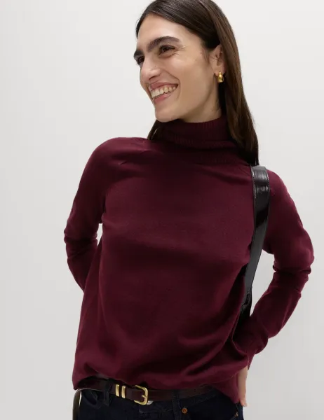 Marks & Spencer Air-Yarn Roll Neck Jumper Dark Burgundy