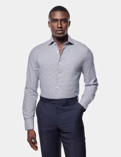 Hawes & Curtis Slim Fit Herringbone Cutaway Collar Flannel Shirt Navy Mix