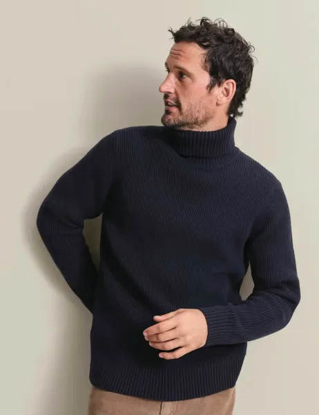 Charles Tyrwhitt Merino Wool Ribbed Roll Neck Jumper Navy