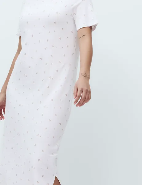 Marks & Spencer Cotton Modal Printed Long Nightdress Ivory Mix
