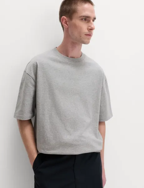 Marks & Spencer Pure Cotton Oversized Midweight T-Shirt Grey Marl