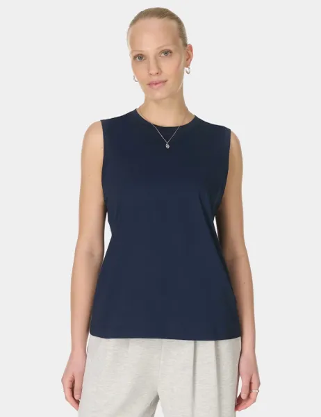 Sweaty Betty Essential Cotton Rich Crew Neck Vest Top Navy