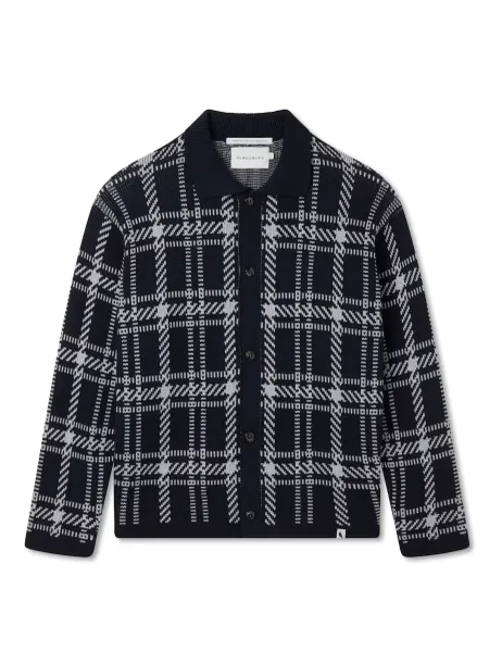 Peregrine Pure Cotton Checked Knitted Shirt Navy
