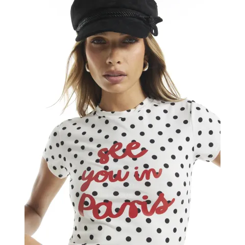 River Island Spot See You In Paris Baby Tee T-Shirt