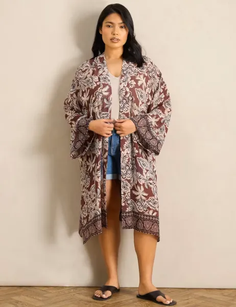 Live Unlimited London Floral Print Kimono Brown Mix