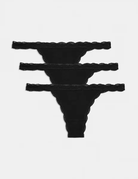 Marks & Spencer 3pk Cotton Rich Thongs Black