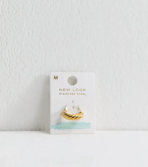 Gold Tone Waterproof Chunky Twisted Ring