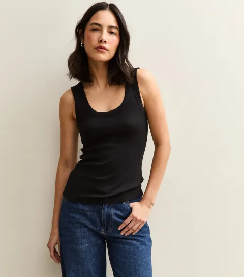 Women's Black Wide Trim Scoop Vest Top