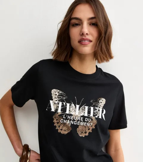 Women's Black Foil Butterfly Relaxed T-Shirt