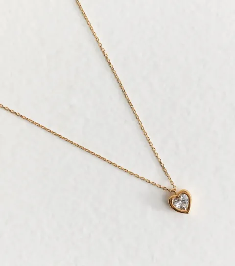 Gold Tone Cubic Zirconia Heart Pendant Necklace