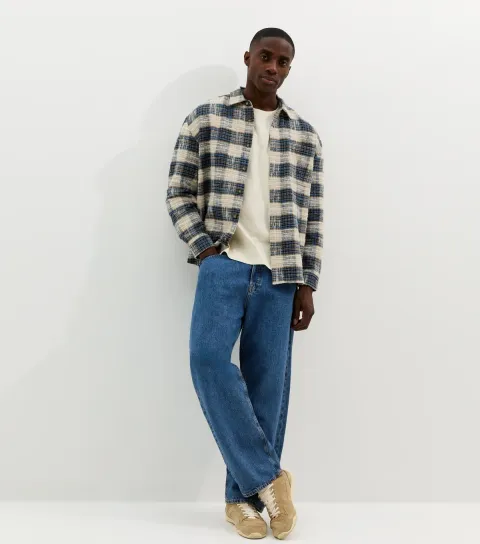 Men's Blue Oversized Flannel Check Shirt
