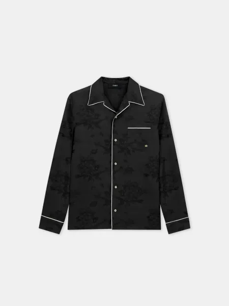 FLORAL JACQUARD PAJAMA SHIRT - Black