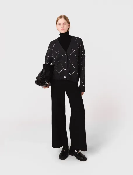 Rhinestone check cardigan