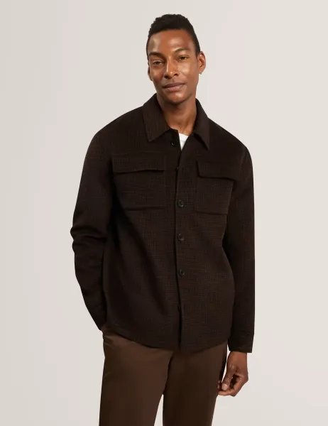 Ted Baker Wool Blend Checked Overshirt Brown