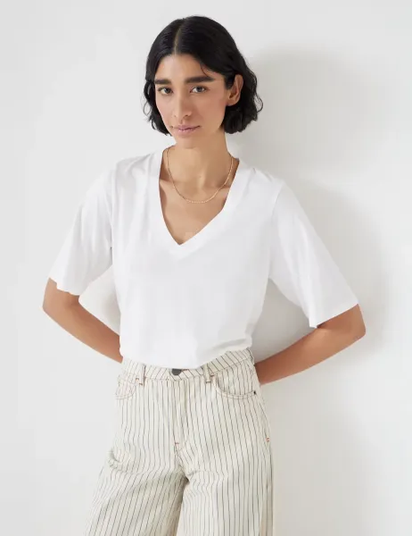 HUSH Cotton Rich V-Neck T-Shirt White