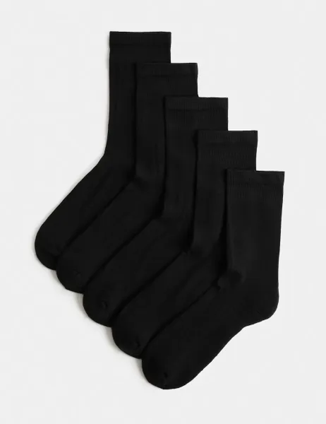 Marks & Spencer 5pk Cotton Rich Ultimate Comfort Ankle High Socks Black