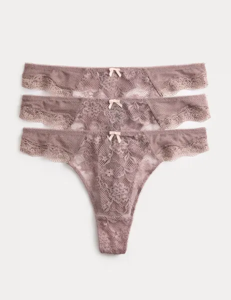Marks & Spencer 3pk Jasmine Lace Thongs Praline