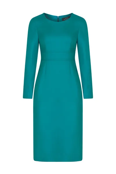 Teal Wool Dress with Long Sleeves and Waistband - Toni