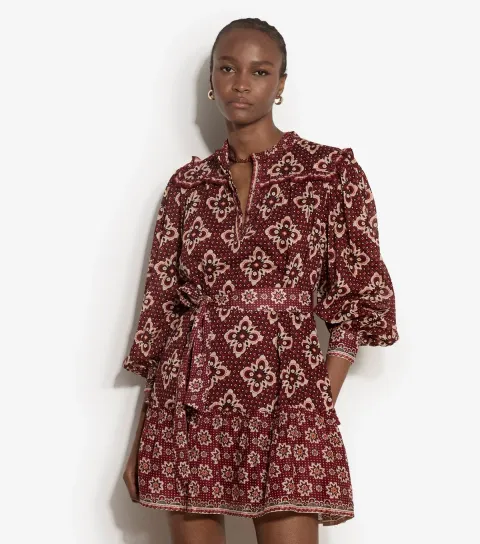 Women's Red Tile Print Border Dress