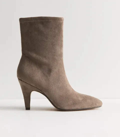 Women's Light Brown Faux Suede Almond Toe Sock Ankle Boots Vegan