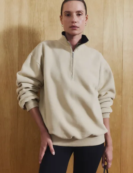 Marks & Spencer Cotton Rich Graphic Half Zip Sweatshirt Neutral