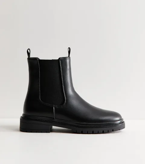 New Look Women's Black Faux Leather Zip Up Chelsea Ankle Boots Vegan