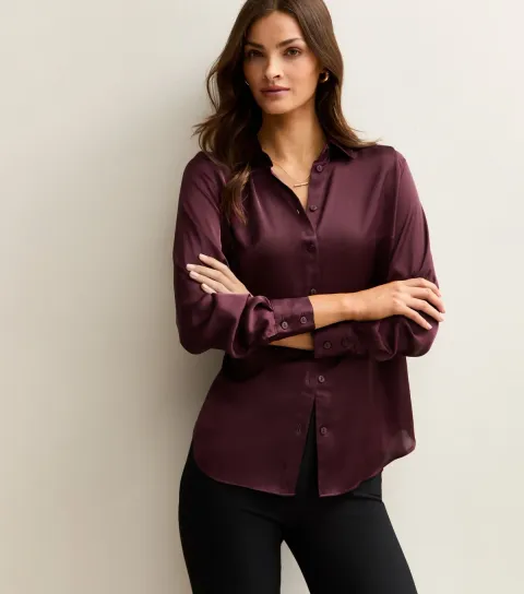 Women's Tall Burgundy Satin Shirt