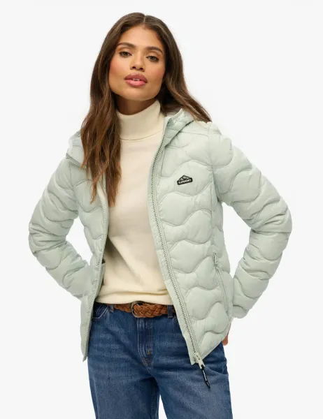 Superdry & Co Lightweight Hooded Quilted Puffer Jacket Light Grey