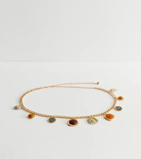 Gold Tone Medallion Charm Chain Belt