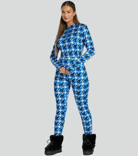 Women's Blue Checked Base Layer Leggings