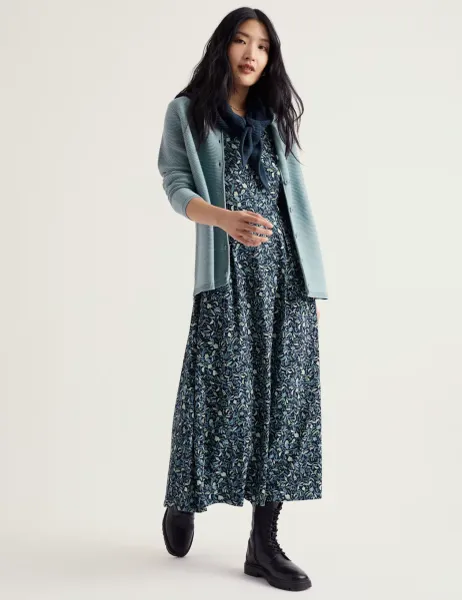 Seasalt Cornwall Pure Cotton Textured Crew Neck Cardigan Light Blue