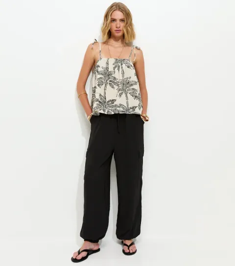 Women's Black Cargo Style Cuffed Trousers