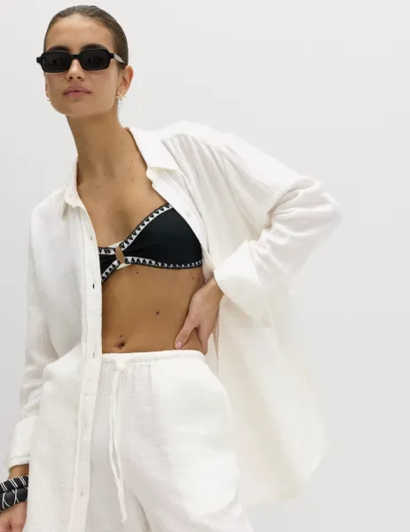 Marks & Spencer Pure Cotton Double Cloth Beach Shirt Soft White