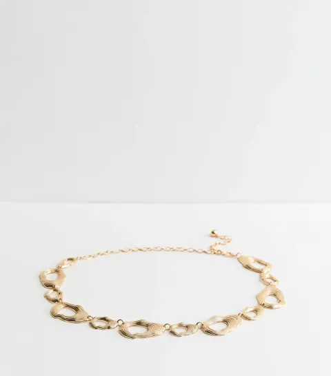 Gold Tone Irregular Oval Ring Chain Belt