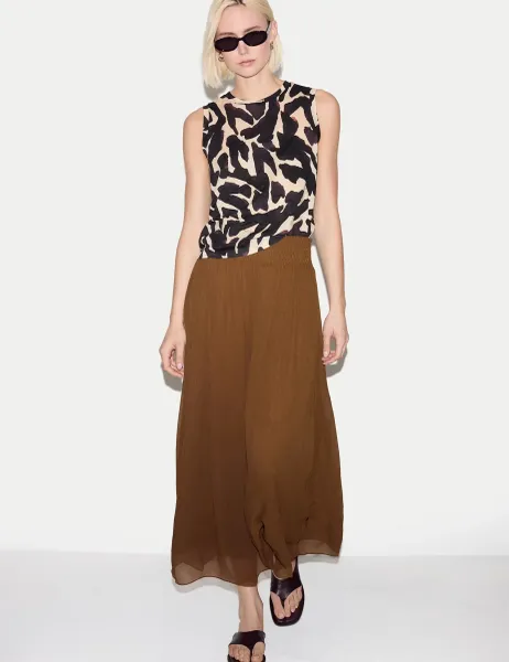 Jigsaw Pure Cotton Slub Zebra Print Tank Top Brown Mix
