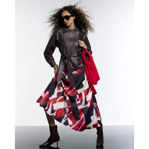 River Island Satin Colour Block Asymmetric Midi Skirt