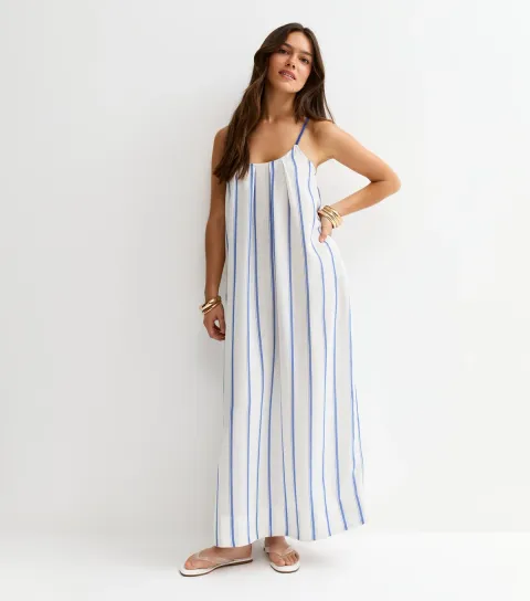 Women's Petite Blue Striped Maxi Dress