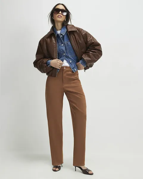 River Island Faux Suede Barrel Leg Trousers