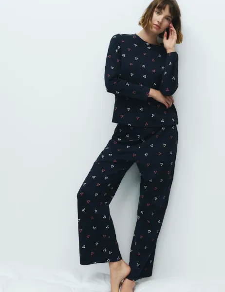 Marks & Spencer Pure Cotton Printed Pyjama Set Navy Mix