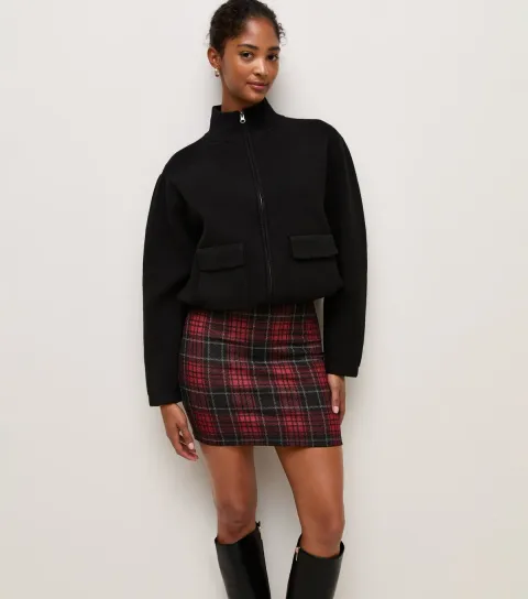 Women's Red Checked Jersey Jacquard Tube Skirt